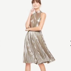 Ann Taylor gold pleated dress, sz 6 petite